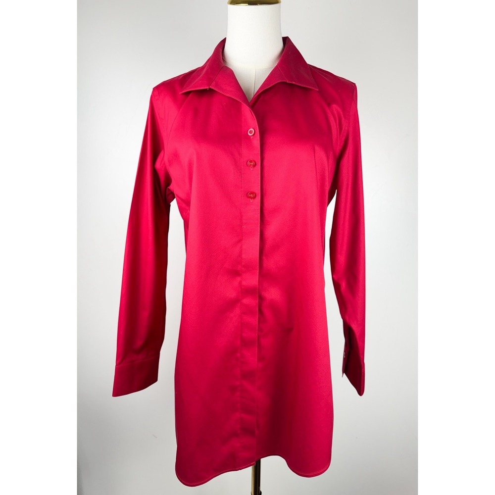 ⁠Chicos No Iron 100% Cotton Button Down Shirt Womens Size 1 Medium Pink Top